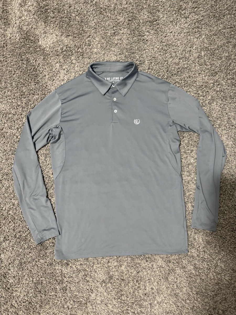 Men’s No Laying Up Golf Polo Long Sleeve Gray White Size Medium