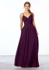 Mori Lee Bridesmaid 21664 A-Line Chiffon V-Neck Ruched Bodice & Waistband Sz 18