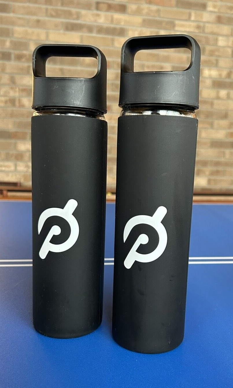 Set of 2 Peloton Black Water Bottle w/ Silicone NonSlip Grip Glass Pre
