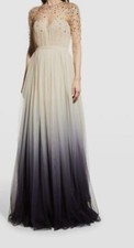  6490 Pamella Roland Women Beige Ombre Crystal Chiffon Illusion Gown Dress 4