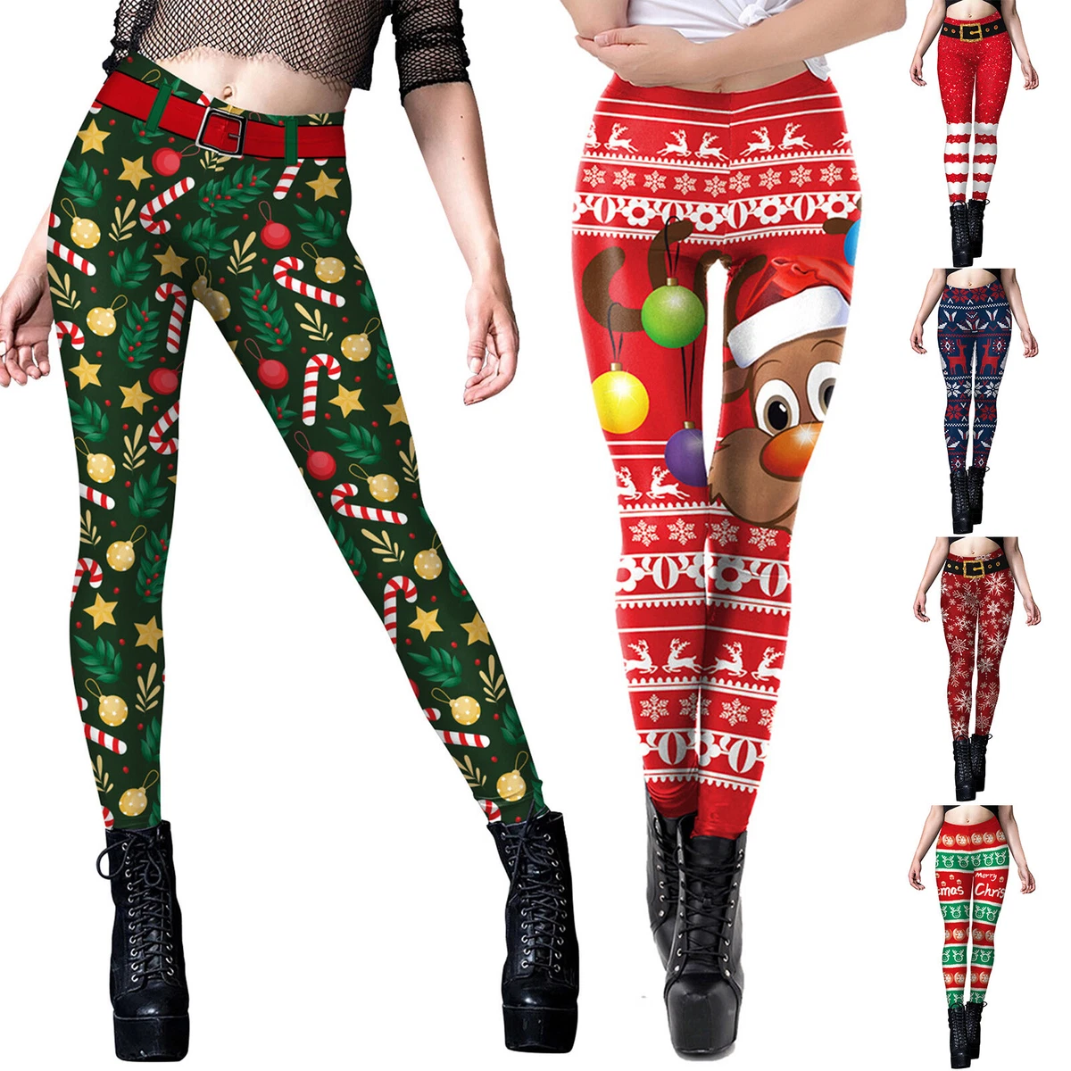 Womens Christmas Funny Printed Ugly Long Pants Santa Claus Tights Yoga Pants