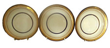 3 x Vintage Newhall 'Bangor' Plates in Cream, Gold and Cobalt Blue 6.5"
