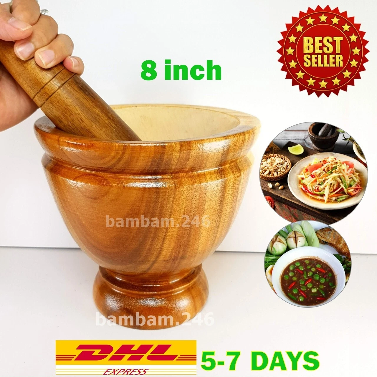 8 inches Wooden Mortar Pestle Grinding Cookware Thai Food Papaya Salad Som Tum K
Opens in a new wind