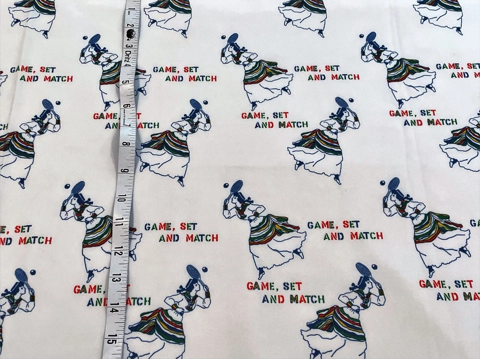 Raro 70s-80s Victoriano Damas Jugando Césped Tenis Novedad Tela Poli? 1,08 yardas Foto 3 de 4