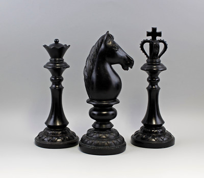 9973070-d Figure Sculpture Resin 3 Chess Figures '' Chess Matte '' H34cm