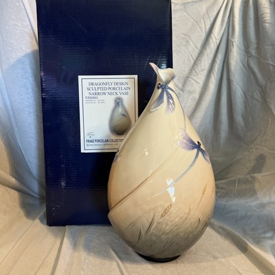 Franz Porcelain Collection Dragonfly Narrow Neck Vase FZ00053 by Jen Woo 