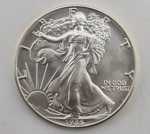GEM BU HIGH GRADE 1986 AMERICAN SILVER EAGLE DOLLAR COIN FIRST YEAR