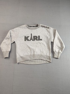 Karl Lagerfeld Paris Sweatshirt Girls S Gray Karl Eiffel Logo Studded Pullover
