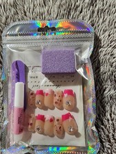Medium Pink Glitter Square Press-On Nails Heart Theme Full Cover Glue Included