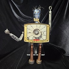 Time-O-Lite Robot Sculpture from Metal Scrap Art Figure - Handmade 70's
