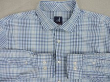 Johnnie O Prep-Formance Shirt Men's XL Blue White Plaid Long Sleeve Chest Pocket