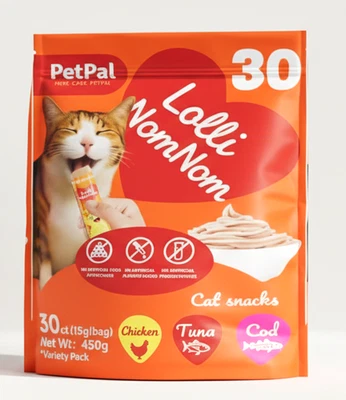 PETPAL Feline Temptation Squeezable Cat Hydration Treats – 30 Count Variety Pack