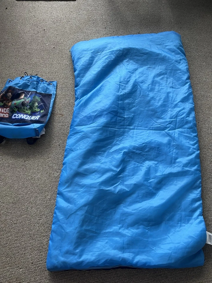 Saco de dormir vintage Toy Story tamaño infantil (ERAN JUGUETES ANDYS) cremallera bueno 54" x 30" Foto 2 de 4