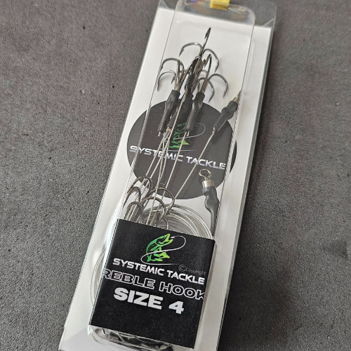 Long Trace Rig Pike Dead Bait Traces Rigs – 5 Pack – 33lb Wire Trace Treble Hooks Size ...