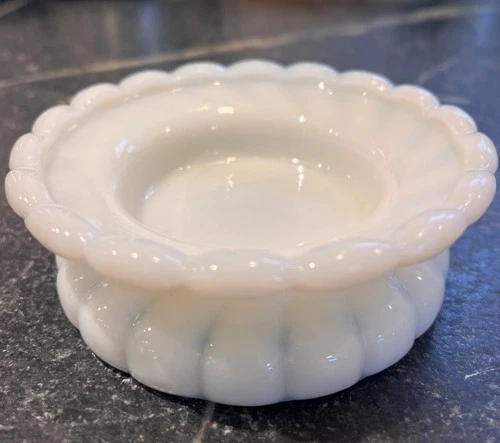 Fenton MCM Vaseline Custard Glass Pillar Candleholder 4.25"D x 1.50"T