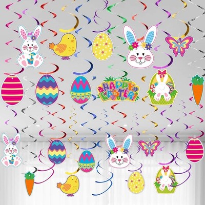 Easter Hanging Swirl Ceiling Decorations Easter Egg Bunny Hanging Swirl Foil ...