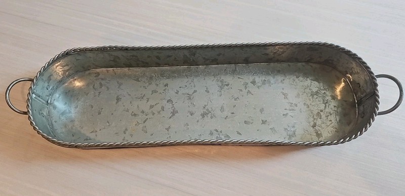 Oval Galvanized Metal Tray with Handles