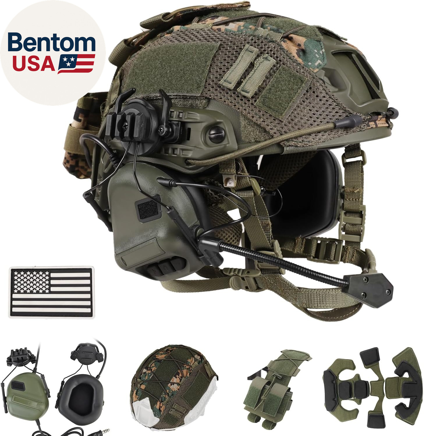 Tactical Helmet with Headset,4In1 Upgraded Adjustable with Helmet Cover for Airs