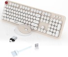 Wireless Keyboard and Mouse Combo Ergonomic White 104 Keys for PC/Laptop/Phone