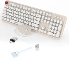 Wireless Keyboard and Mouse Combo Ergonomic White 104 Keys for PC/Laptop/Phone