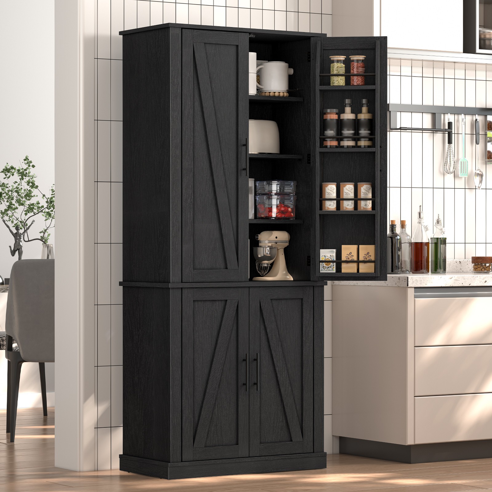 HOOBRO Farmhouse Kitchen Pantry Cabinet 69.7” Storage Cabinet Pantry Cabinet