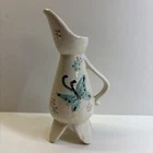 Hull Vintage MCM Pottery Serenade Mini Ewer Pitcher Butterfly Cream Teal Pink 6”