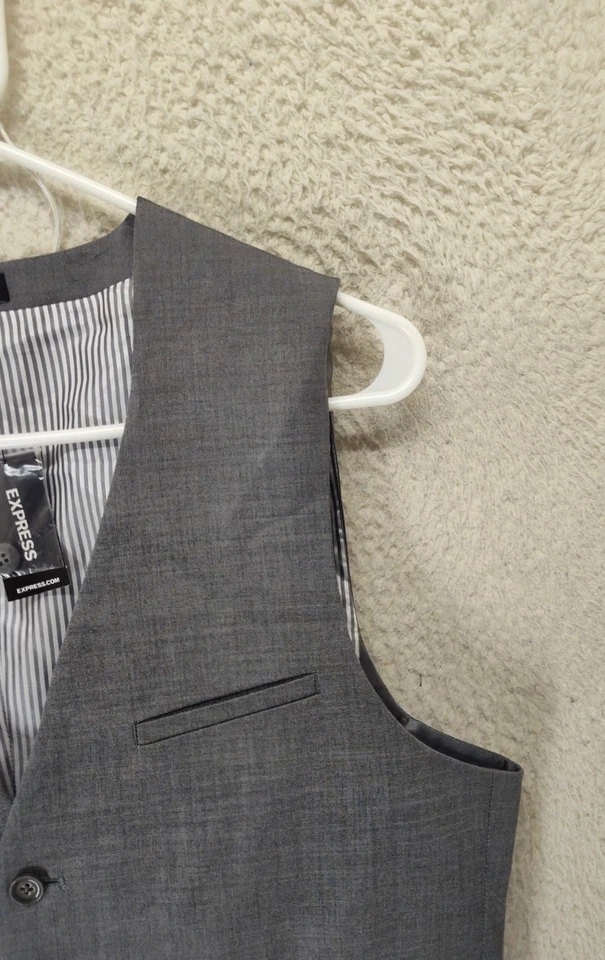 Express Men Vest Small Gray Wool Blend Sleeveless 5 Button Classic Fit Jacket - Image 3 of 4