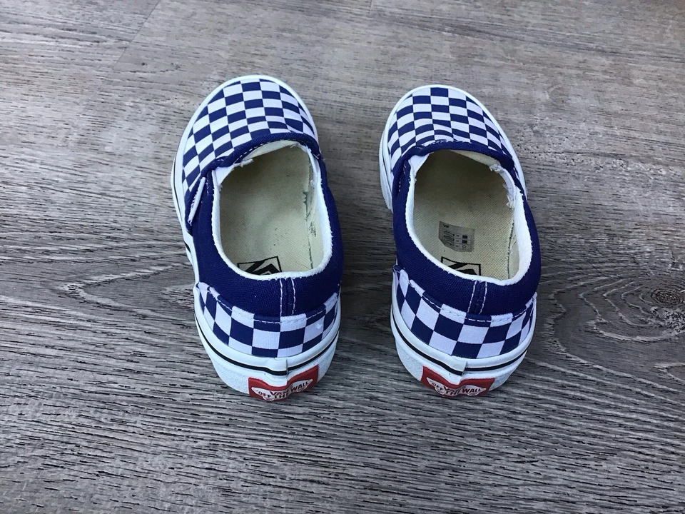Zapatillas sin cordones Vans para niños talla 12 azules y blancas a cuadros OTW Asher Foto 3 de 4