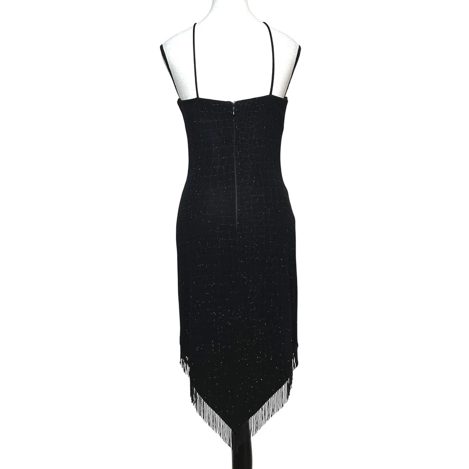 Vestido De Colección Y2K Cache Brillante Cuentas Flecos Asimétrico Talla 6 Glamour Caprichoso Fiesta Foto 4 de 4