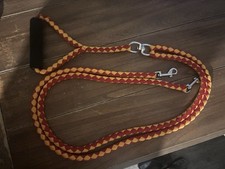 Double Dog Leash Coupler Red/Yellow Braided Rope w/ Foam Handle No-Tangle