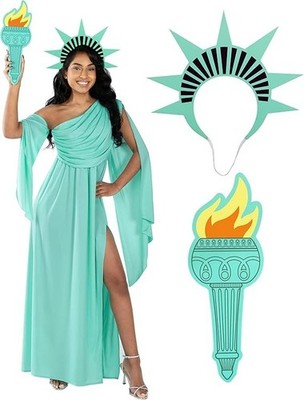 Women`s Statue of Liberty Costume Adult Lady Liberty Dress Crown