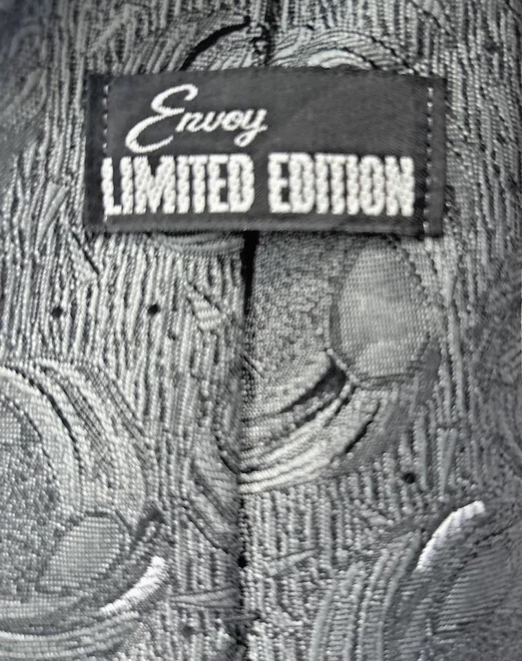 Gravata masculina Envoy edição limitada cinza padrão geométrico em cinza, sólida vintage 57x3,5 - Imagem 2 de 4