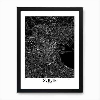 Dublin Schwarzweiß Karte Kunstdruck gerahmtes Wandbild Poster Leinwanddruck Bild