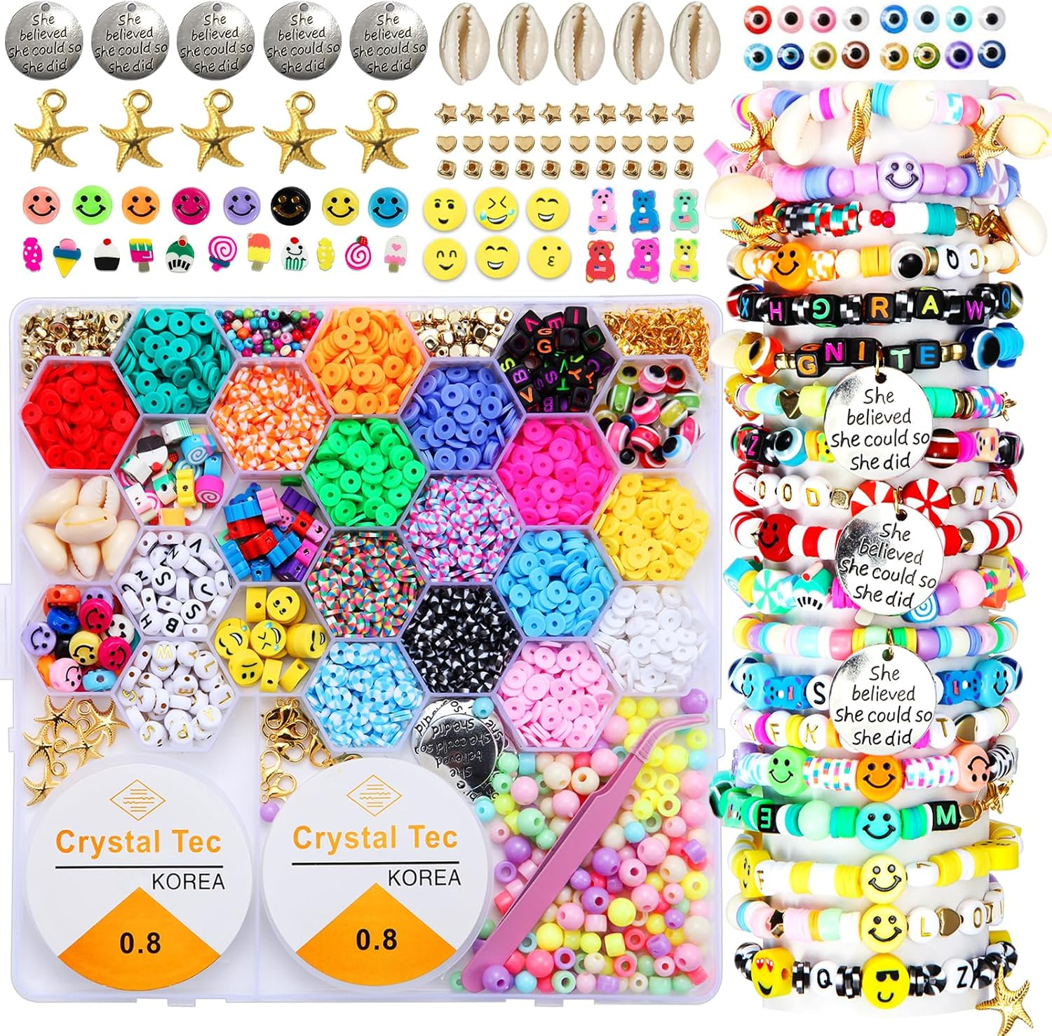 3600+ Pcs Clay Beads Bracelet Kit with Heishi & Letter Beads for DIY Beginners