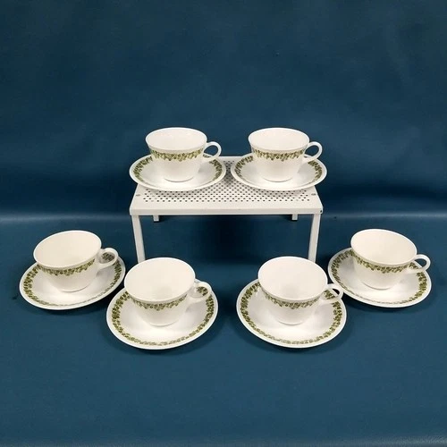 6 VTG Corelle Spring Blossom Crazy Daisy Coffee Tea Cups W/ Saucers USA Made