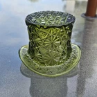 Vtg Fenton Daisy Button Avocado Green Glass Top Hat Art Glass