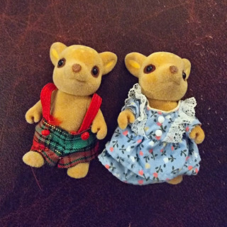 Vintage 1980's Sylvanian Miniature Deer Figures with Clothing Set of 2