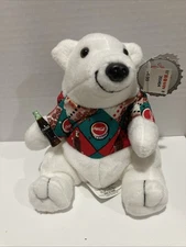Vintage 1997 Coca Cola Bean Bag Plush Polar Bear Argyle Shirt Style #0131 X-Mas