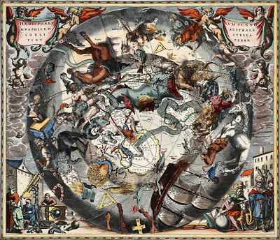 1660 Celestial Chart of the Zodiac Andreas Cellarius Art Print Astrology Map