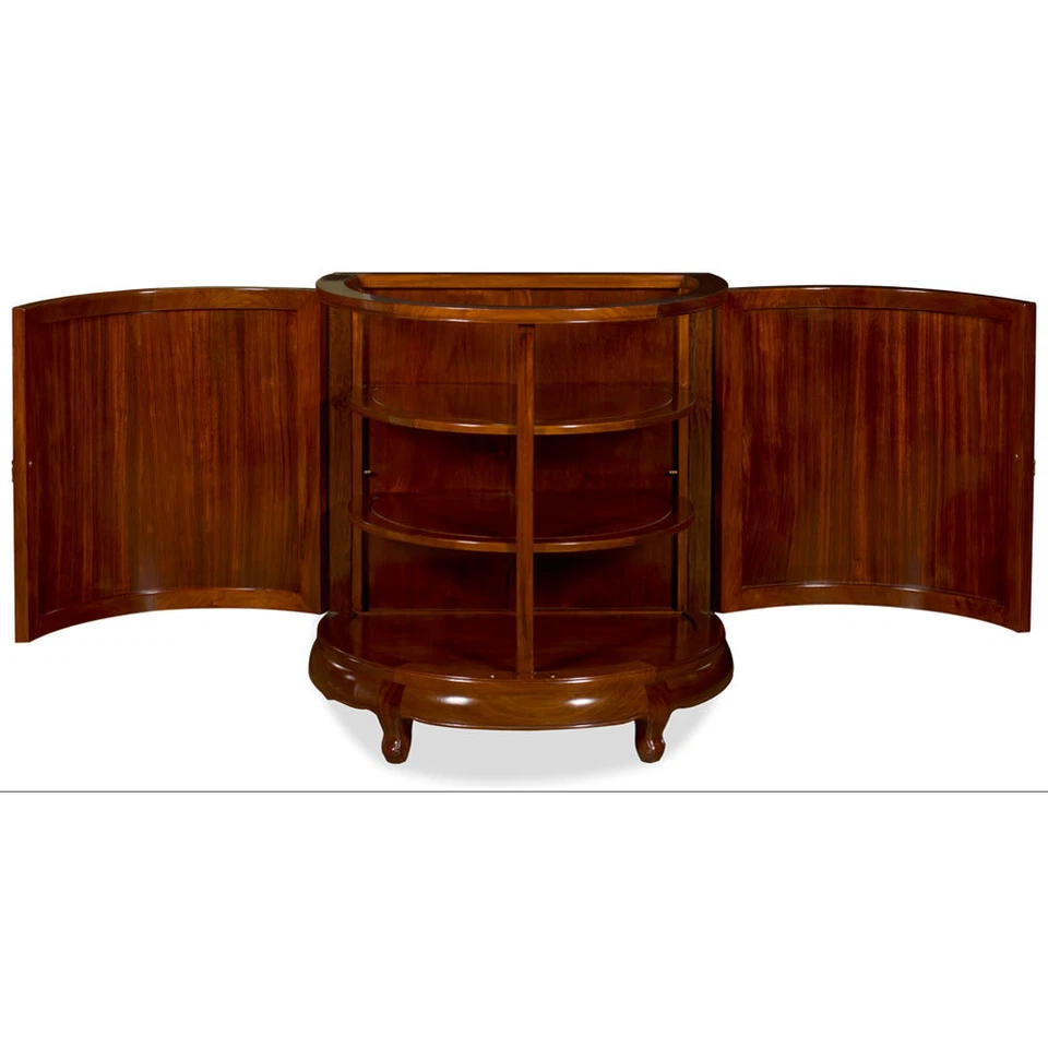 VENDEDOR DE EE. UU. - Mueble de tocador chino de media luna con diseño de longevidad de palo de rosa natural Foto 2 de 4