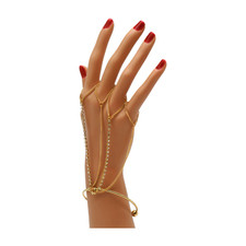 Women Gold Metal Fashion Cuff Bracelet Hand Chain Bling Ring 4 Fingers Jewelry