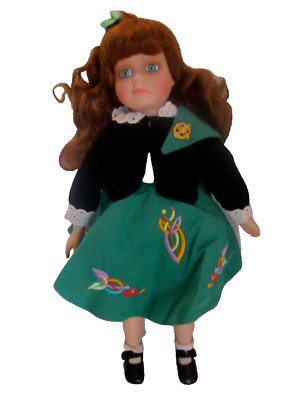 IRISH Porcelain Doll Alberon Shamrock Collection Jeannie Red Hair Green Eyes 16''