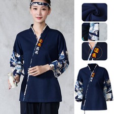 M-2XL Sushi Chef Kimono Style Coat Uniform Waiter Overalls Japanese Work Jacket