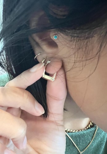 10K Yellow Gold Squared Hoop Earring -15mm Womens Earrings -Mini Huggie Earrings