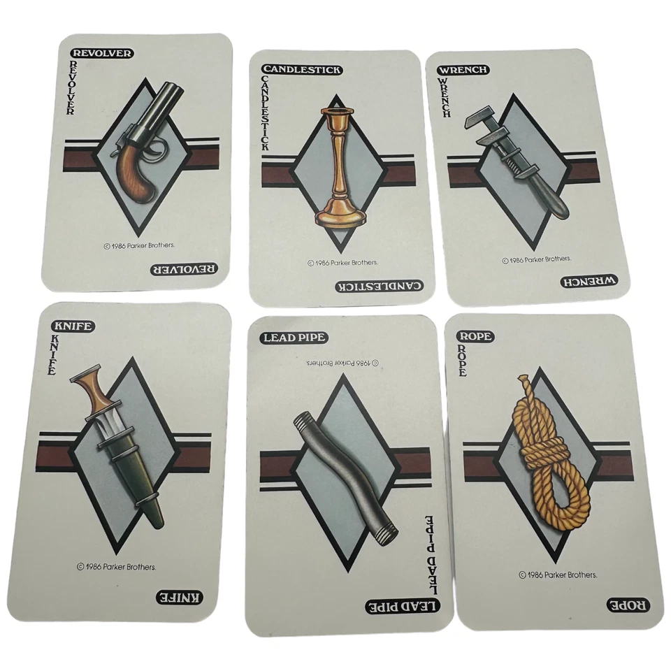 Clue Board Game Pieces Vintage 1986 Metal Weapons Cards Only By Parker Brothers - Image 4 of 4