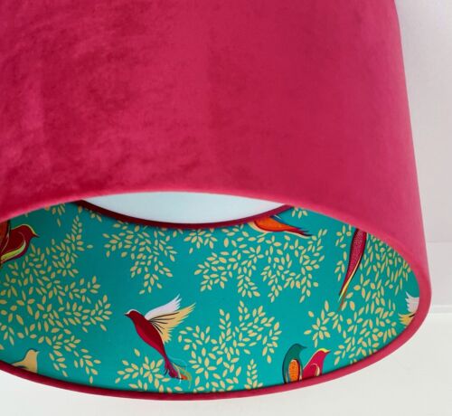 Sara Miller Green Birds Lined Lampshade With A Choice Of Velvet Fabric