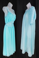 Vtg 60s Radcliffe chiffon Set Peignoir Nightgown Robe LACE Ribbon Nylon