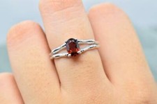 Dainty Oval Garnet Sterling Silver Ring 2nd Anniversary Gift Idea Red Gemstone