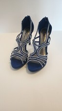 Fioni Blue Rhinestone Strappy High Heel Shoes Formal Fashion Sandal