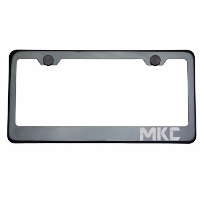 Titanium Gun Metal License Plate Frame MKC Laser Etched Metal Screw Cap